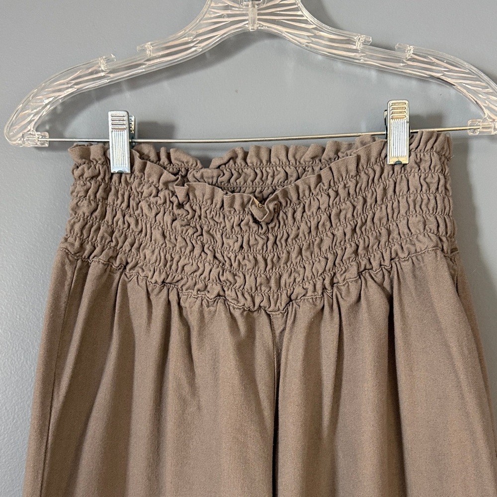 Tan Wide-Leg Cargo Pants Cotton Linen Size Large Wicked Nice - Picture 2 of 12